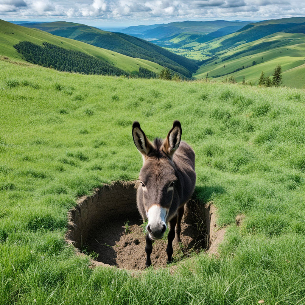 Ass Hole. Donkey in a hole in the ground